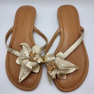 Banana Republic Metallic Gold Floral Leather Sandals